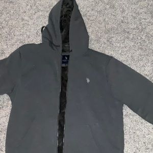 Mens Gray full zip SHERPA HOODIE